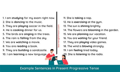 sentences   present progressive tense