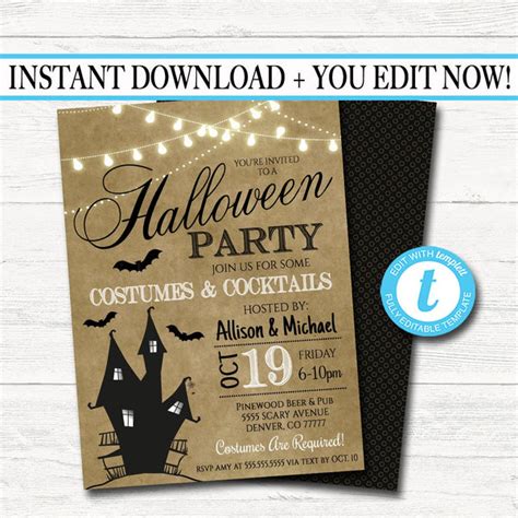 Halloween Party Invite Costume Cocktail Party Invitation Adult Hallo