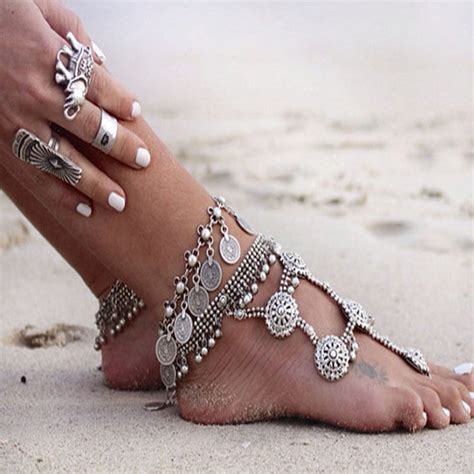 sexy women antique silver turkish coin anklet ankle bracelet beach foot