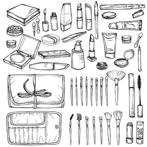 premium vector hand drawn set  makeup products drawing set