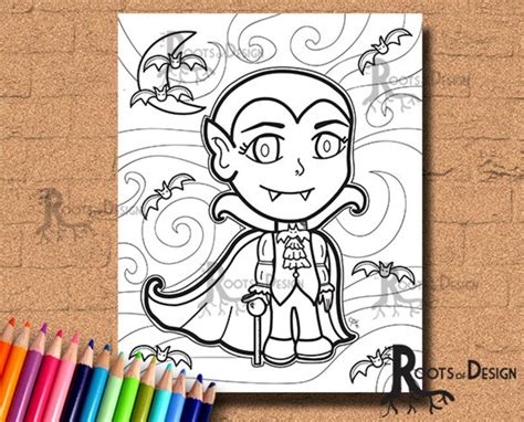 instant  cute vampire coloring coloring page print etsy