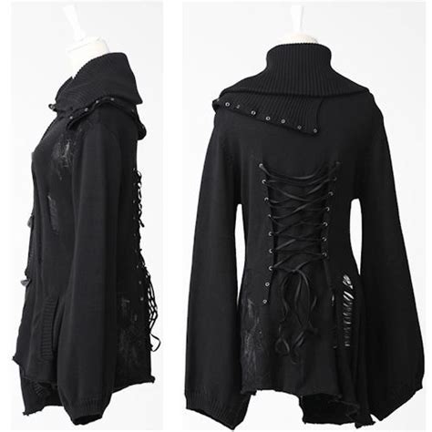Women Black Long Sleeve Emo Gothic Sweater Jackets Coats Clothing Sku