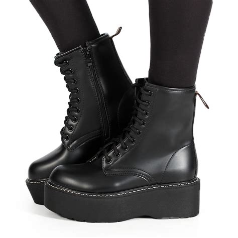 vaea original synthetic faux leather black lacing platform high boots