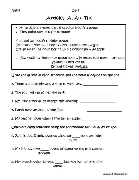 articles worksheets    articles worksheets