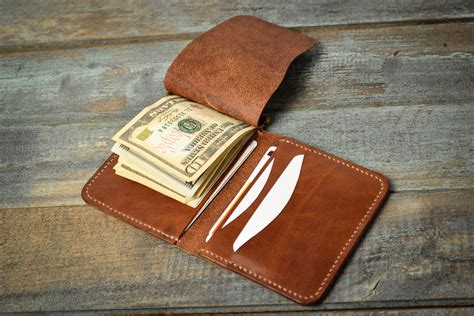 slim leather wallet money clip wallet thin bifold wallet etsy