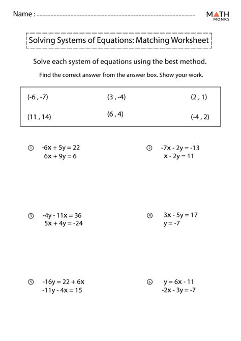 systems  equations worksheets math monks