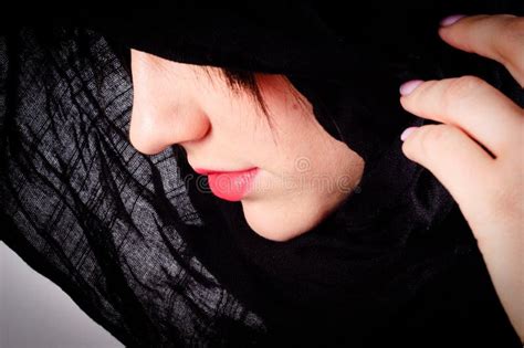 womans face  black hood stock image image  hide