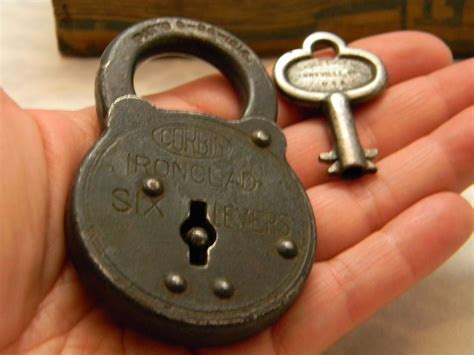 antique corbin ironclad  levers padlock  key  antiques lever vintage items