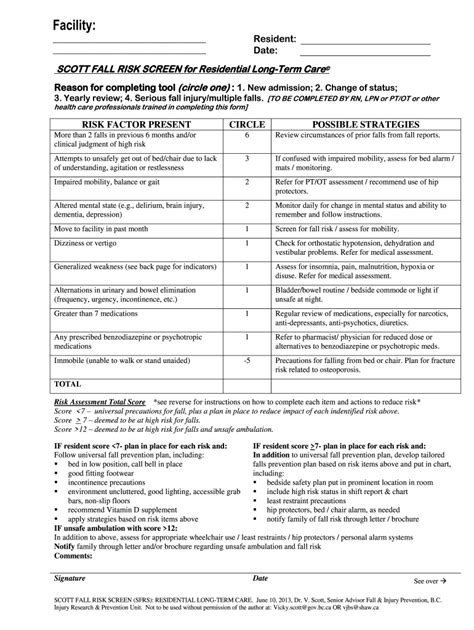 Scott Fall Risk Assessment Fill And Sign Printable Template Online