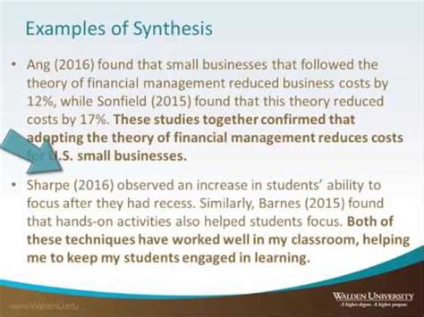synthesis  evidence academic guides  walden university