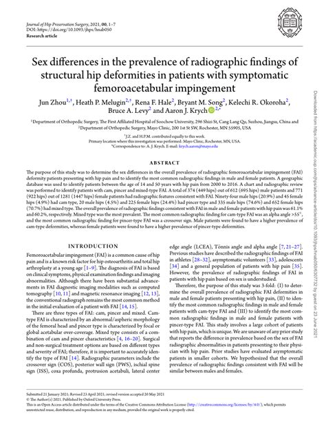 Pdf Sex Differences In The Prevalence Of Radiographic Findings Of