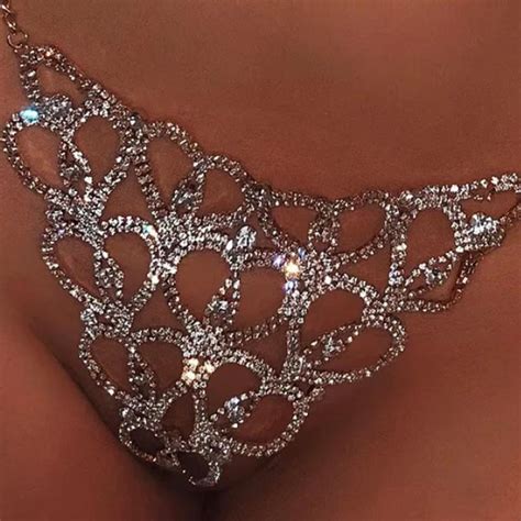 2020 sexy body chain rhinestone thong bikini jewelry for women heart