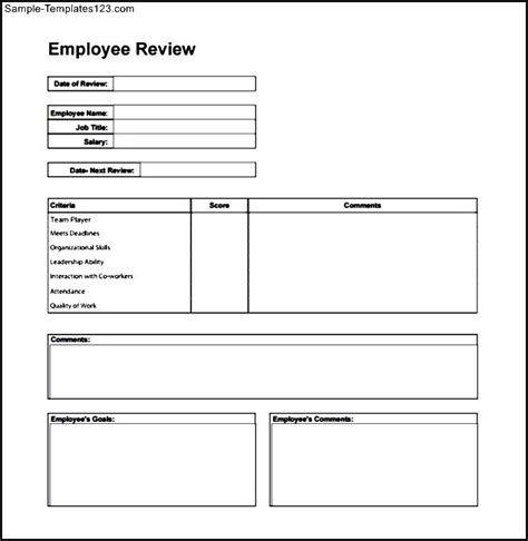 simple employee review form sample templates sample templates