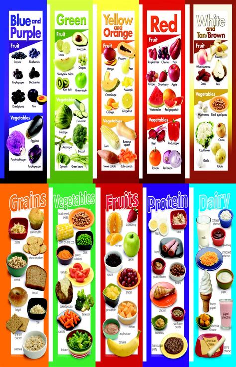 colored fruits  vegetables grains protein dairy chart  cm