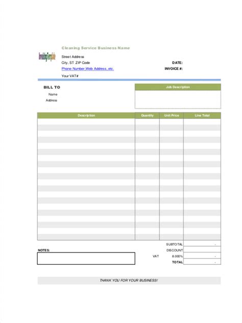 cleaning housekeeping invoice template  word eforms cleaning
