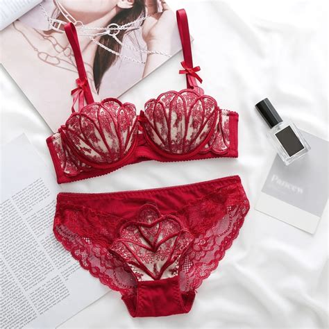 seamless lace shell bra set sexy embroidery sexy red lingerie sets