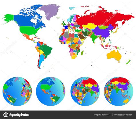 world map globes  countries planet earth vector stock vector