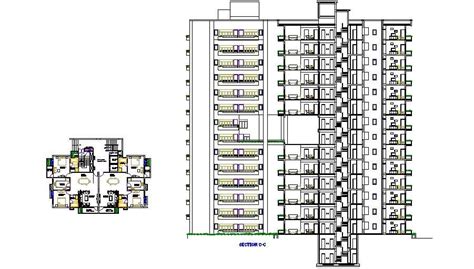 multi story apartment building main section  plan details dwg file cadbull