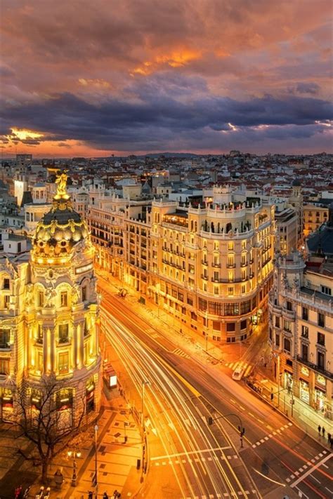 spain madrid europe city  night roads buildings lights