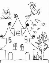 Halloween Coloring Pages Printable Kids House Spooky Witch Flying Easy Printables Page2 Houses Haunted Page1 Creepy Owl There Click Thehousewifemodern sketch template