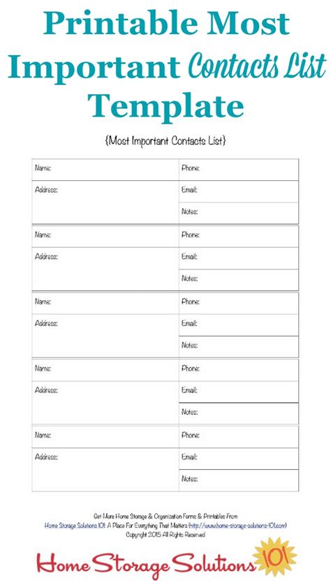 printable important contact list template