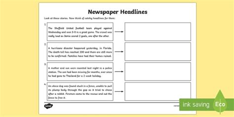newspaper headline writing worksheet higher ability newspaper
