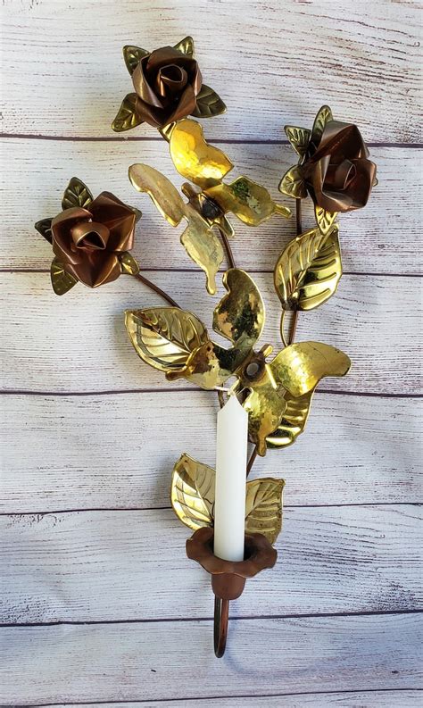 Vintage Metal Wall Art Copper Sculpted Roses And Brass Leaves Etsy