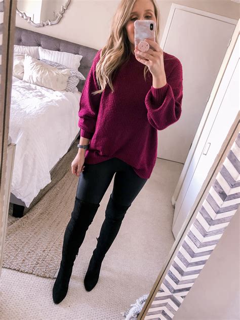ootd  burgundy sweater  faux leather leggings visions