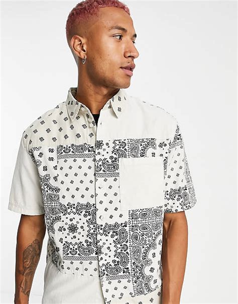 bershka overhemd met patchwork met paisley motief  ecru deel van