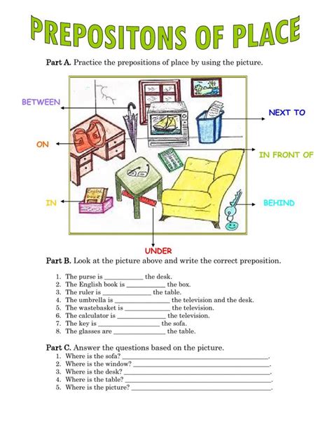 prepositions os place interactive worksheet prepositions school