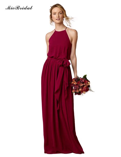 Qq 010 2016 New Design Elegant Halter Sexy Wine Red Bridesmaid Dress