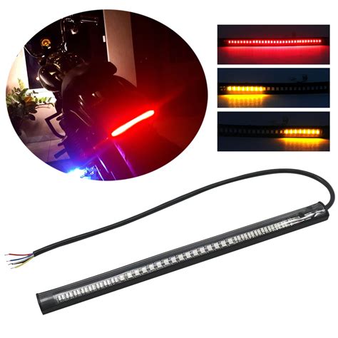 motorcycle light bar strip led brake stop turn signal tail light red amber color integrated