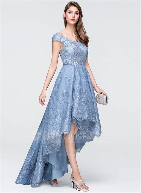 lineprincess  neck asymmetrical tulle lace prom dress