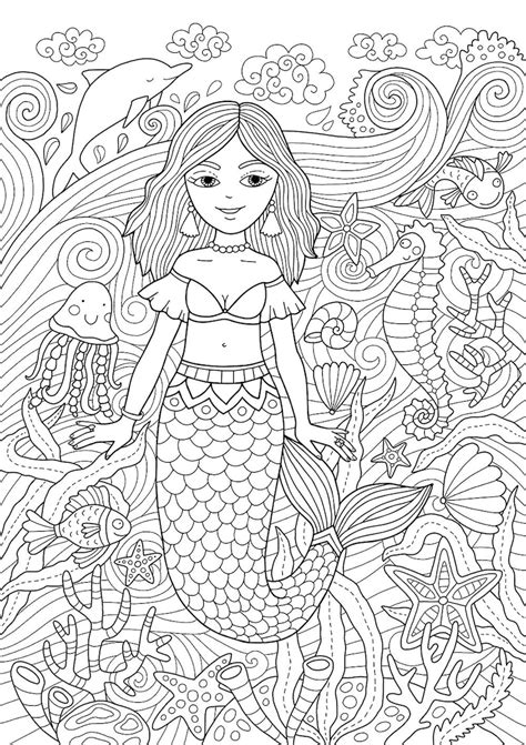 adult coloring page  mermaid doodle art diy coloring etsy