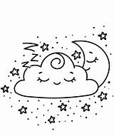 Nube Kolorowanka Chmura Colorare Creciente Nubes Pintar Crescent Disegno Druku Kolorowanki Ksiezyc Estrellas Chmurki Nuvola Fofinhos Rainbow Nuvem Lloviendo Unicorno sketch template
