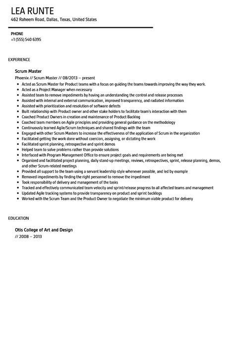 scrum master resume sample velvet jobs