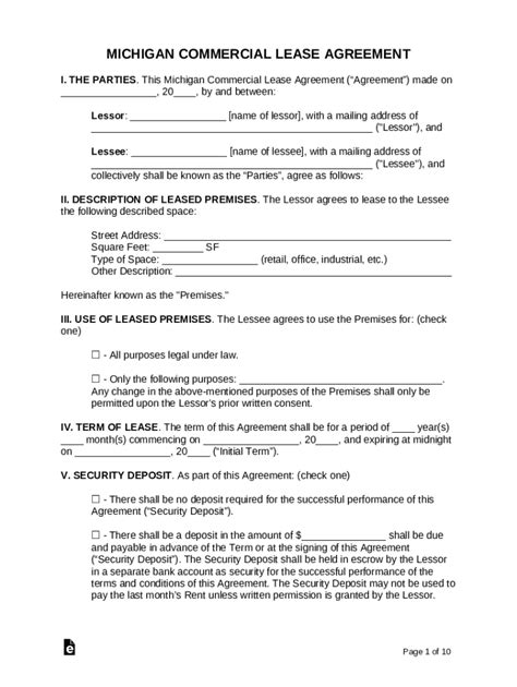 michigan commercial lease agreement template es  template