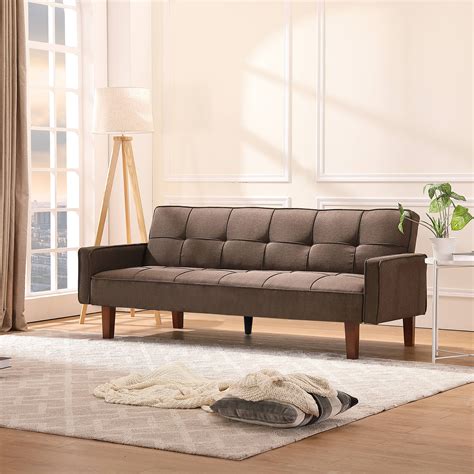 segmart modern futon sofa bed linen fabric sleeper sofa convertible reclining upholstered