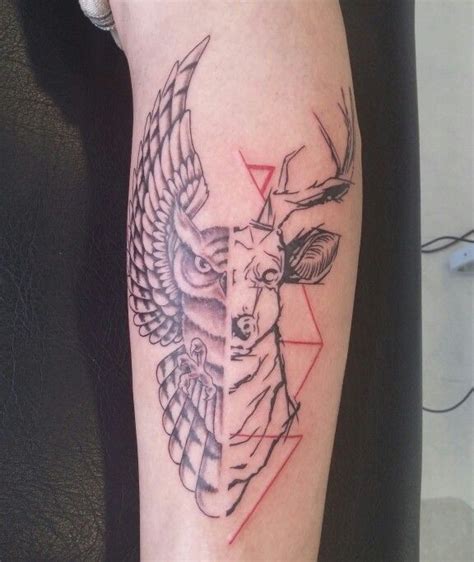 Deer And Owl Tattoo By Bykiko Tattoos Bykiko Owl Tattoo Tattoos
