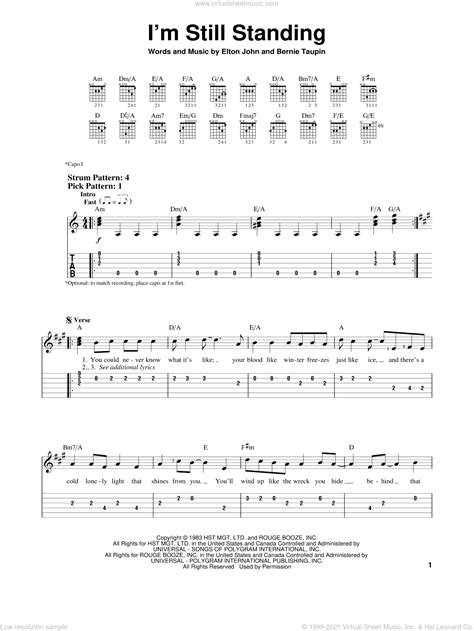 i m still standing sheet music for guitar solo easy tablature