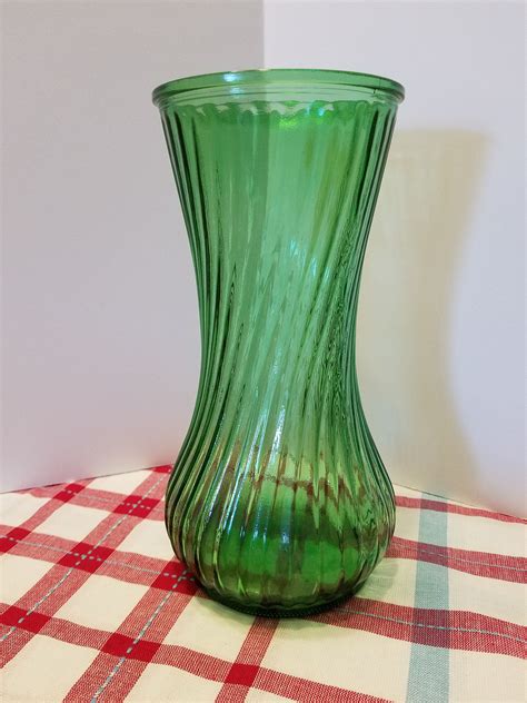 Vintage Hoosier Green Glass Vase Mid Century Glass Vase Etsy Mid