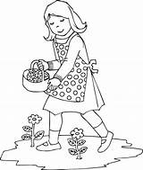 Girl Picking Flowers Flower Spring Coloring Pages Printable Kids sketch template
