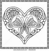 Coloring Butterfly Heart Pages Adult Children Older Vector Outline Book Drawing Sheets Shutterstock Valentine Zentangle Color Colouring Mandala Books Drawings sketch template