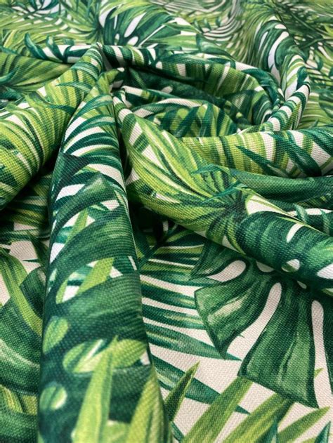 green palm leaves tropical fabric  curtain upholstery etsy