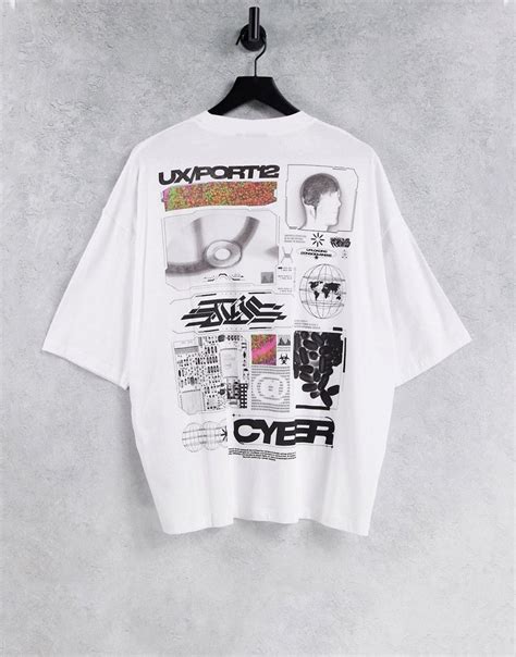 asos design  shirt oversize en coton melange  imprime graphique au dos blanc white