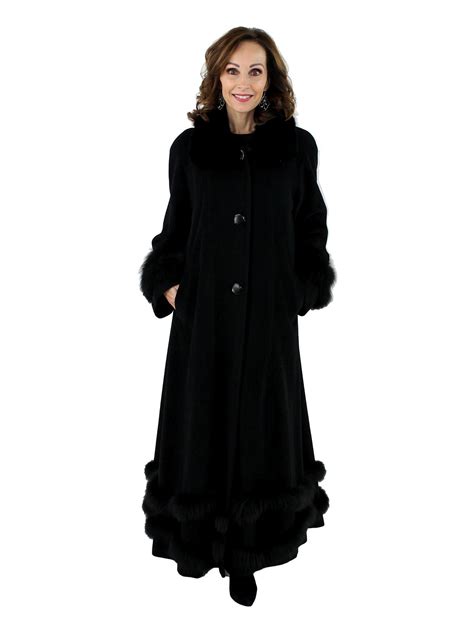 black wool coat  black fox fur trim  estate furs