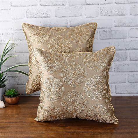 buy gold colour embellished cushion covers set of 2 16 x 16 inches