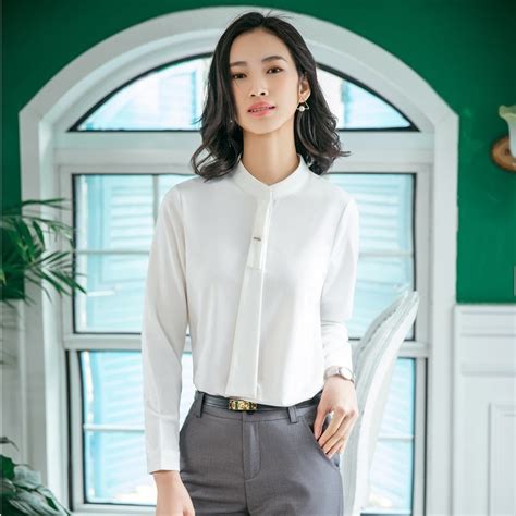 fashion women work blouses and shirts white ladies office uniform blouses