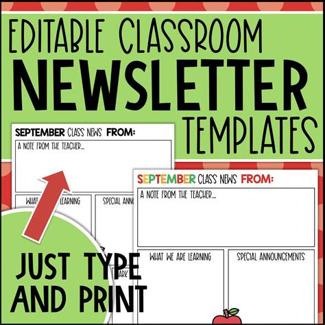editable monthly classroom newsletter templates   teachers