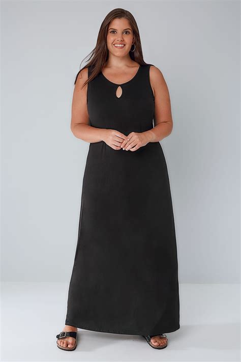 Black Jersey Maxi Dress With Keyhole Detail Plus Size 16